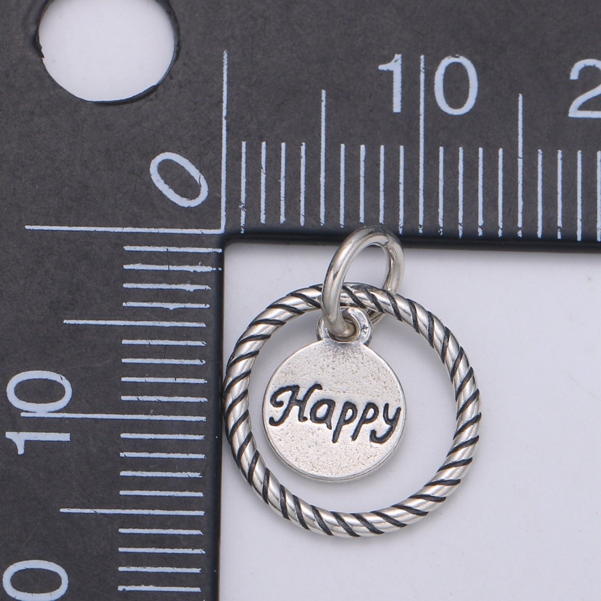 925 Sterling Silver Happy Loop Charm, Message Charm Silver Happy Charm for Necklace Bracelet Earring, Happy Charm SL-132
