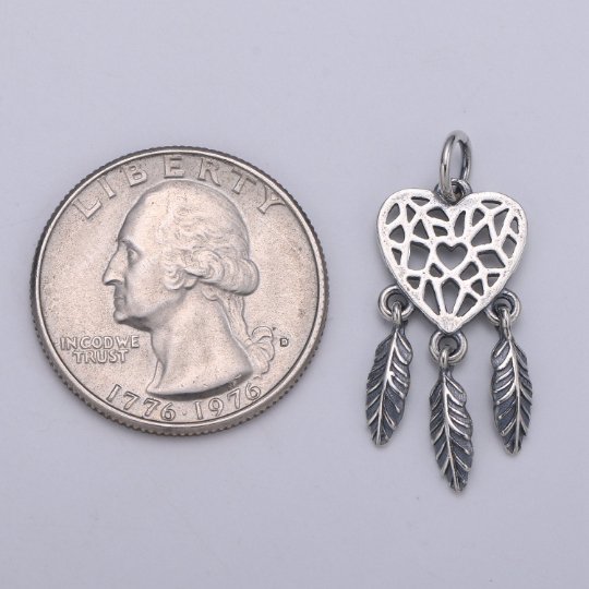 925 Sterling Silver Heart Dream Catcher Charm, Love Charm Bohemian Charm for Necklace Bracelet Earring Component Boho Jewelry Inspired SL-190