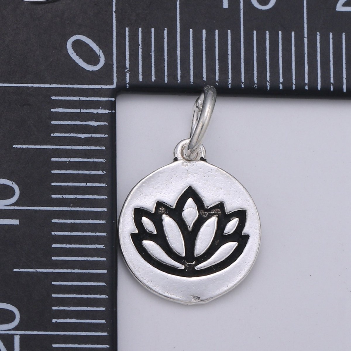 925 Sterling Silver Lotus Flower Charm, Floral Charm Silver Flower Charm for Necklace Bracelet Earring, Lotus Charm SL-097