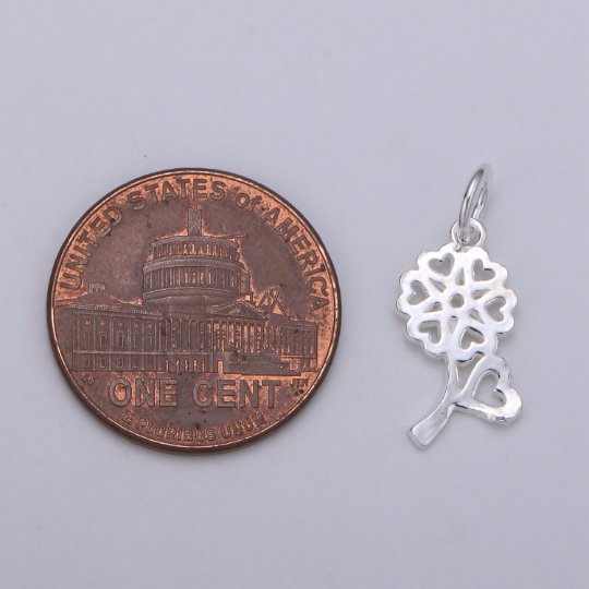 925 Sterling Silver Love Flower Charm, Floral Charm Silver Flower Charm for Necklace Bracelet Earring, Heart Charm, SL-HJ-98