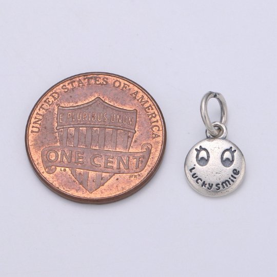 925 Sterling Silver Lucky Smile Charm, Message Charm Silver Happy Face Charm for Necklace Bracelet Earring, Happy Charm SL-110