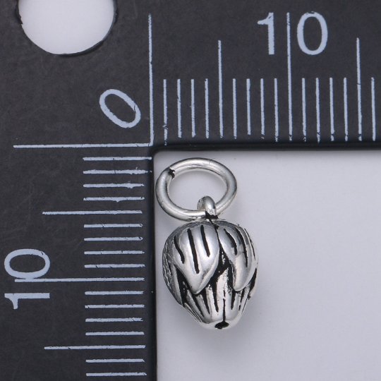 925 Sterling Silver Rose Bud Charm, Floral Charm Silver Black Rose Charm for Necklace Bracelet Earring, Flower Bud Charm SL-180