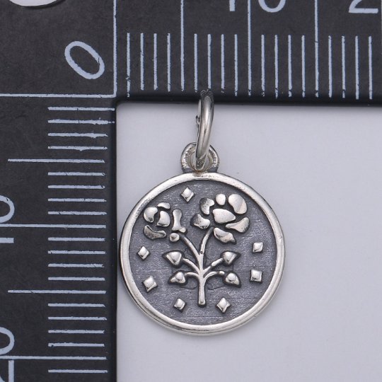 925 Sterling Silver Rose Charm, Floral Charm Silver Beautiful Rose Charm for Necklace Bracelet Earring, Circle Flower Charm SL-087