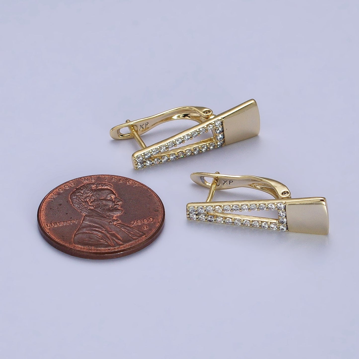 14K Gold Filled Micro Paced CZ Geometric English Lock Earrings | AB326