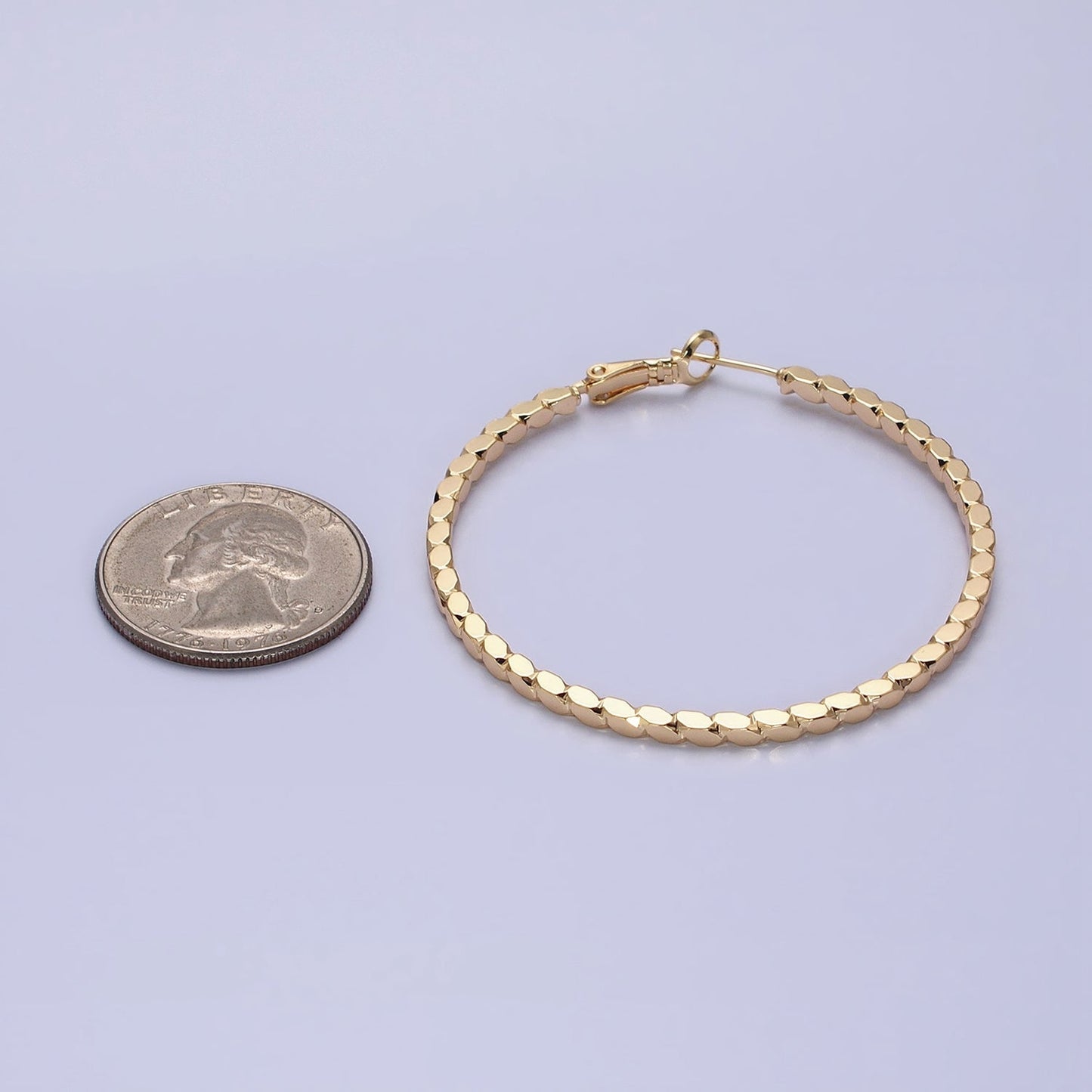 16K Gold Filled Oval Textured Geometric 40mm, 50mm Hinge Hoop Earrings in Gold & Silver | AB-1559 AB-1560 AB-1435 AB-1436