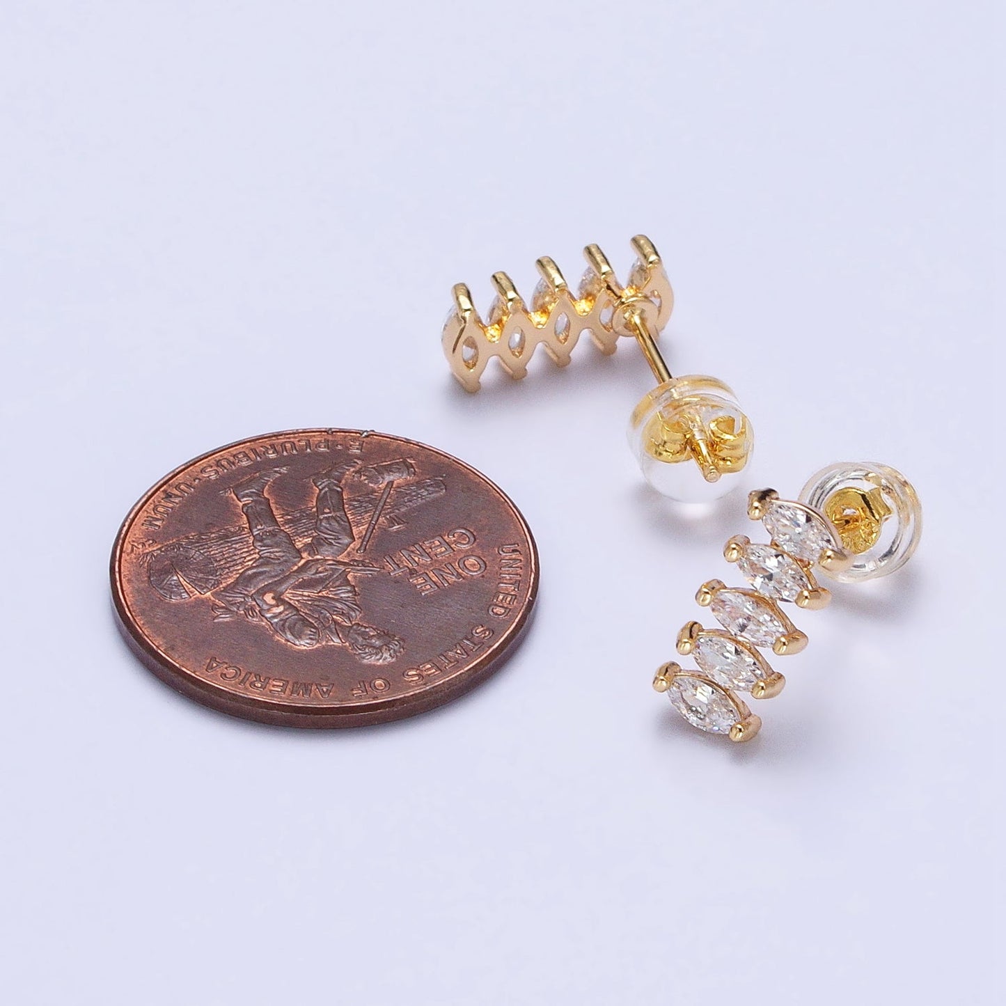 16K Gold Filled Clear CZ Multiple Marquise Lined Mini Stud Earrings | AB389