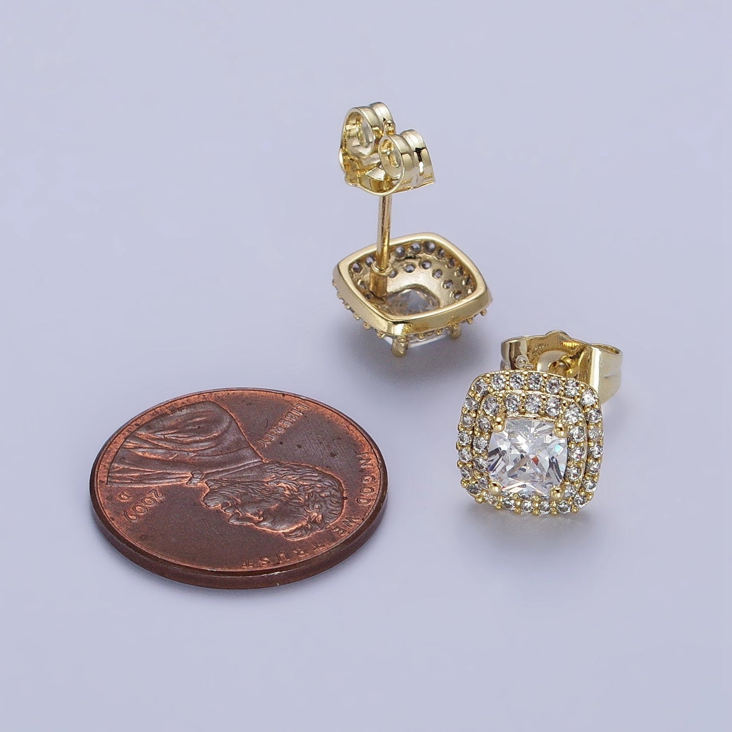 24K Gold Filled Square Clear CZ Micro Paved Stud Rhombus Earrings | AB331