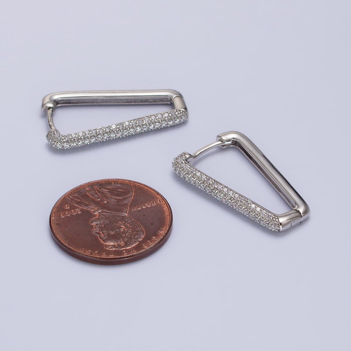 Silver Triangle hoop earrings White Gold Field Lead Nickel free, Earrings making Micro Pave CZ Triangle earrings AB1033