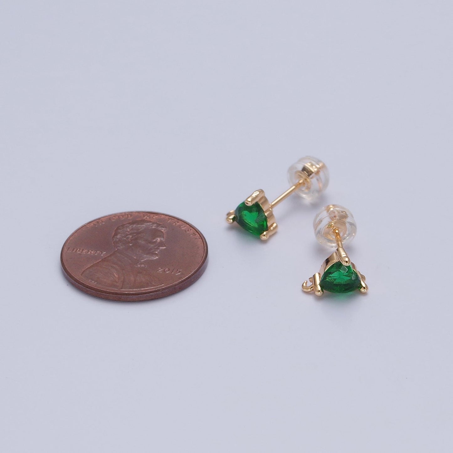 16K Gold Filled Green Heart Cubic Zirconia Studs Open Loop Drops Earrings Supply L-735