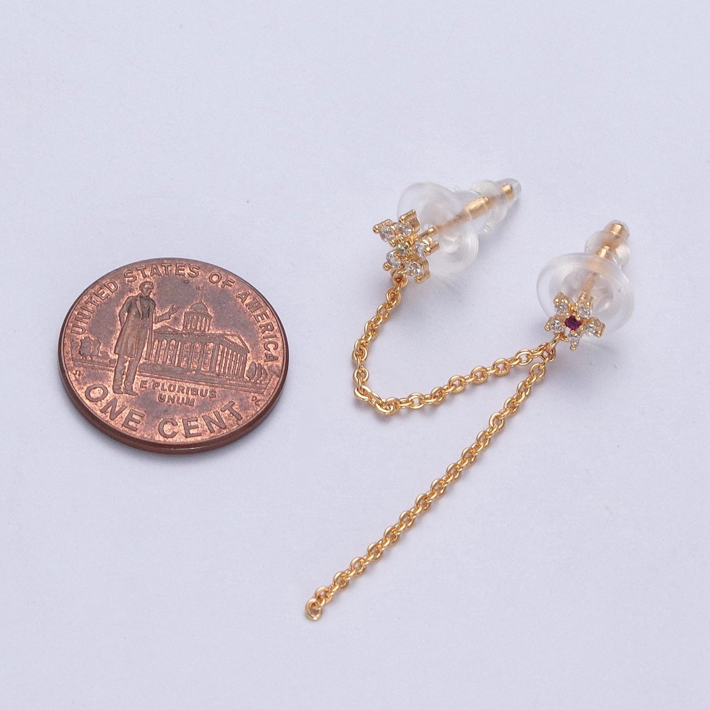 Celestial Star Cubic Zirconia CZ Chain Double Stud Earrings P-311