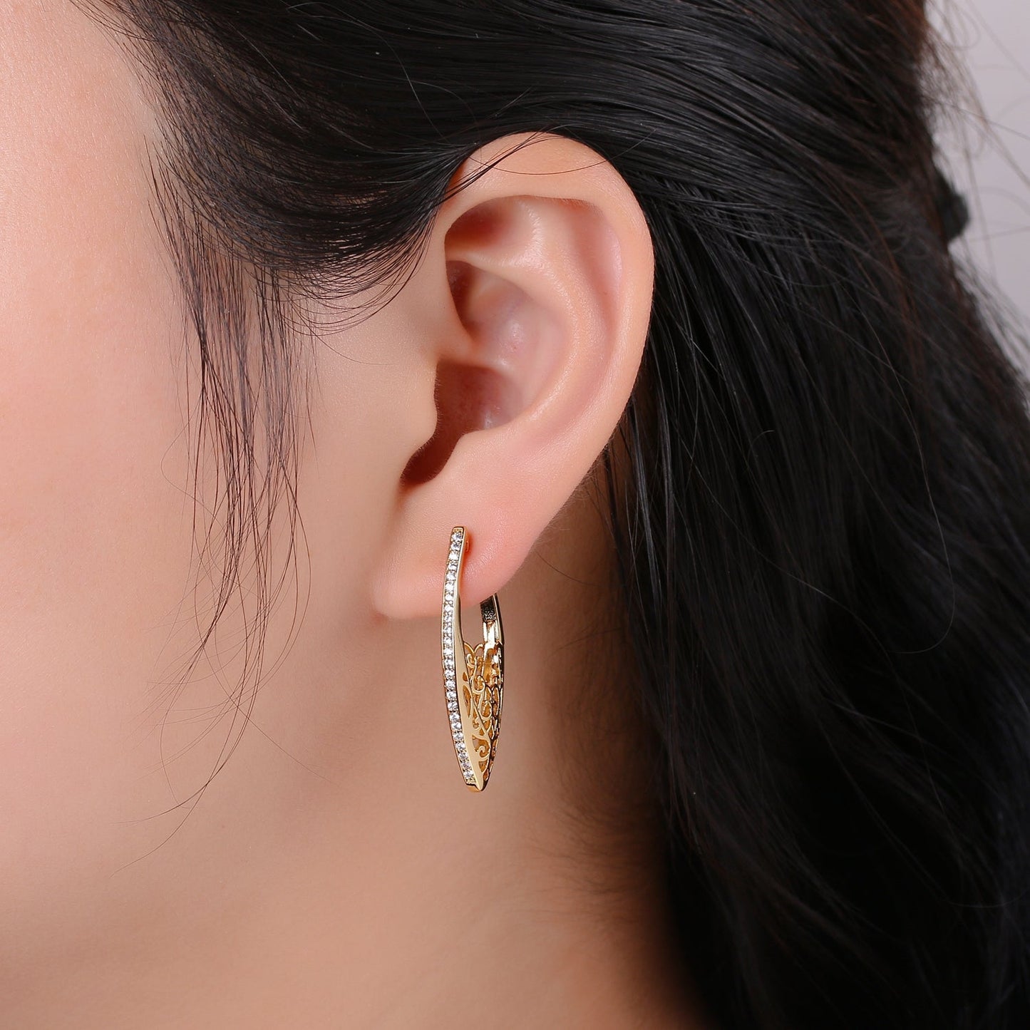 Filigree Classy Design 24K Gold Stud Earring, Gold filled CZ Pave Earring for DIY Earring Craft Supply Jewelry Making Q-321