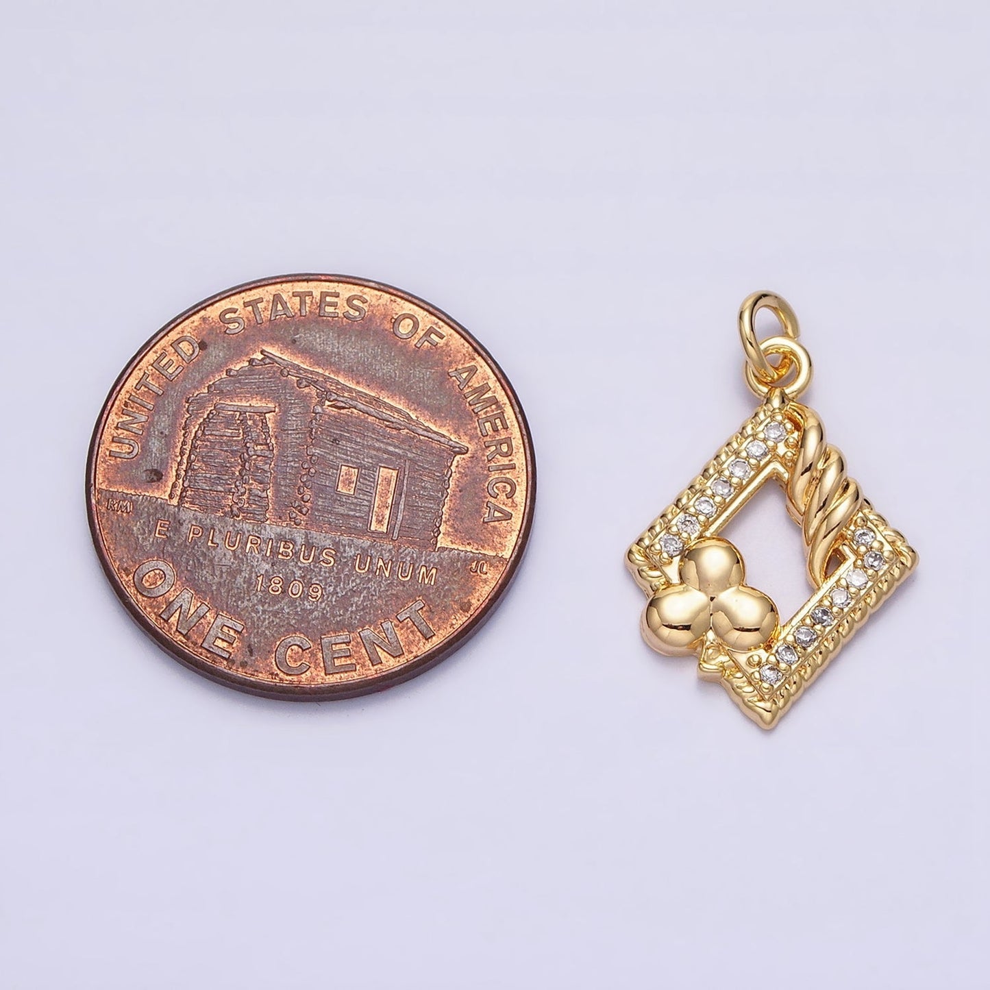 16K Gold Filled Open Rhombus Micro Paved Twisted Clubs Card Charm in Gold & Silver | AC1251 AC1252
