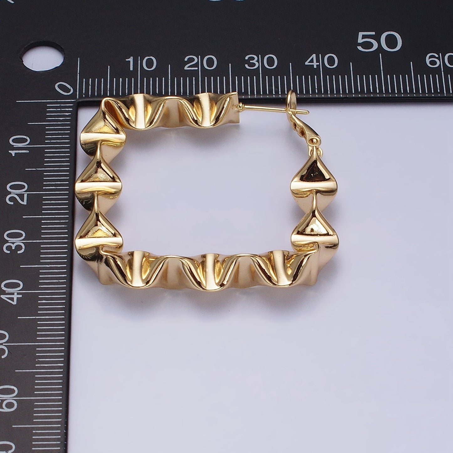Gold Wavy Rhombus Hoops Lever Back Hoops Statement Gold Hoops 16K Gold Filled Earring 41mm AD996 AD997