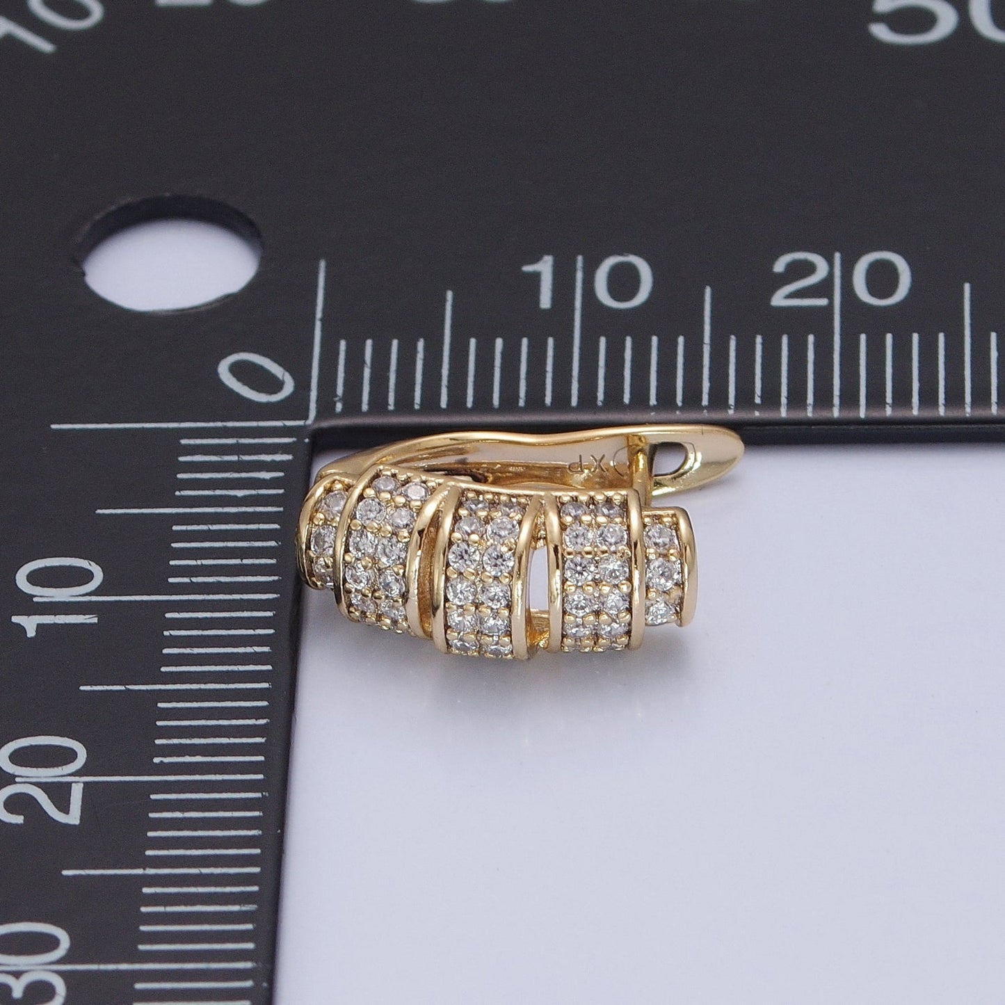 14K Gold Filled Micro Pave Clear Cubic Zirconia Band English Lock Earrings P-379