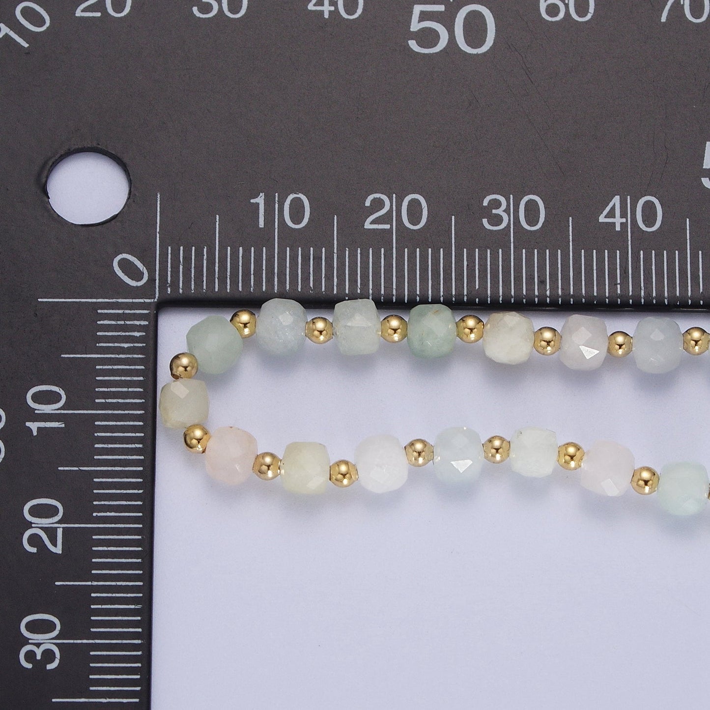 16 Inch Natural Morganite Multifaceted Cube Gemstone w. Gold Bead Choker Necklace | WA-1479 Clearance Pricing