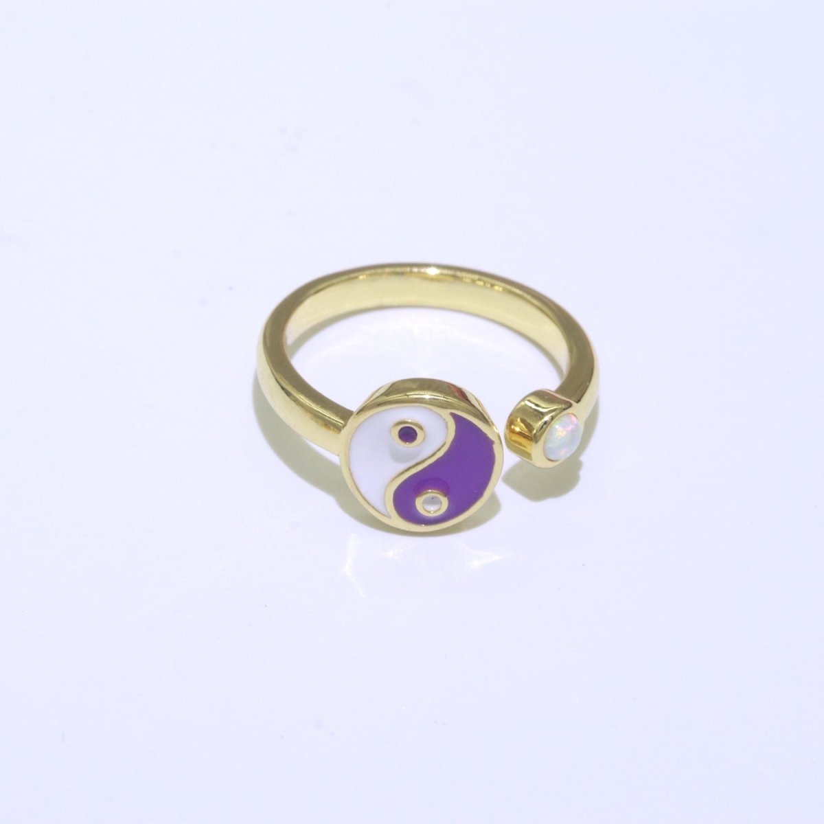Adjustable Colorful Yin Yang Ring Dainty Gold Enamel Y2K Ring Neon Color Black White Blue Pink Purple Ring Open Adjustable S-076 ~ S-084