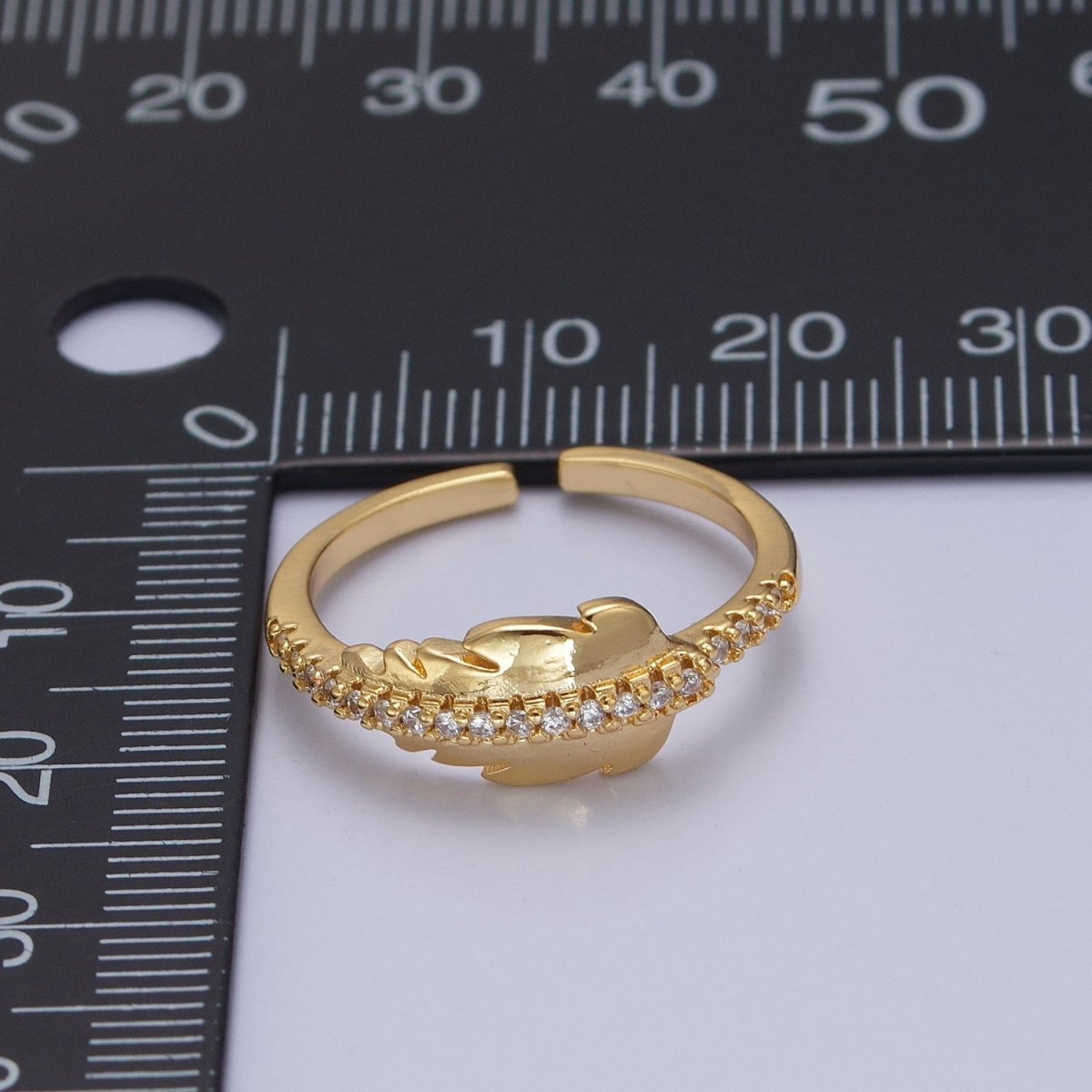 Adjustable Feather Ring, 14K Yellow Gold Filled, Dainty Ring Leaf Ring O-2134