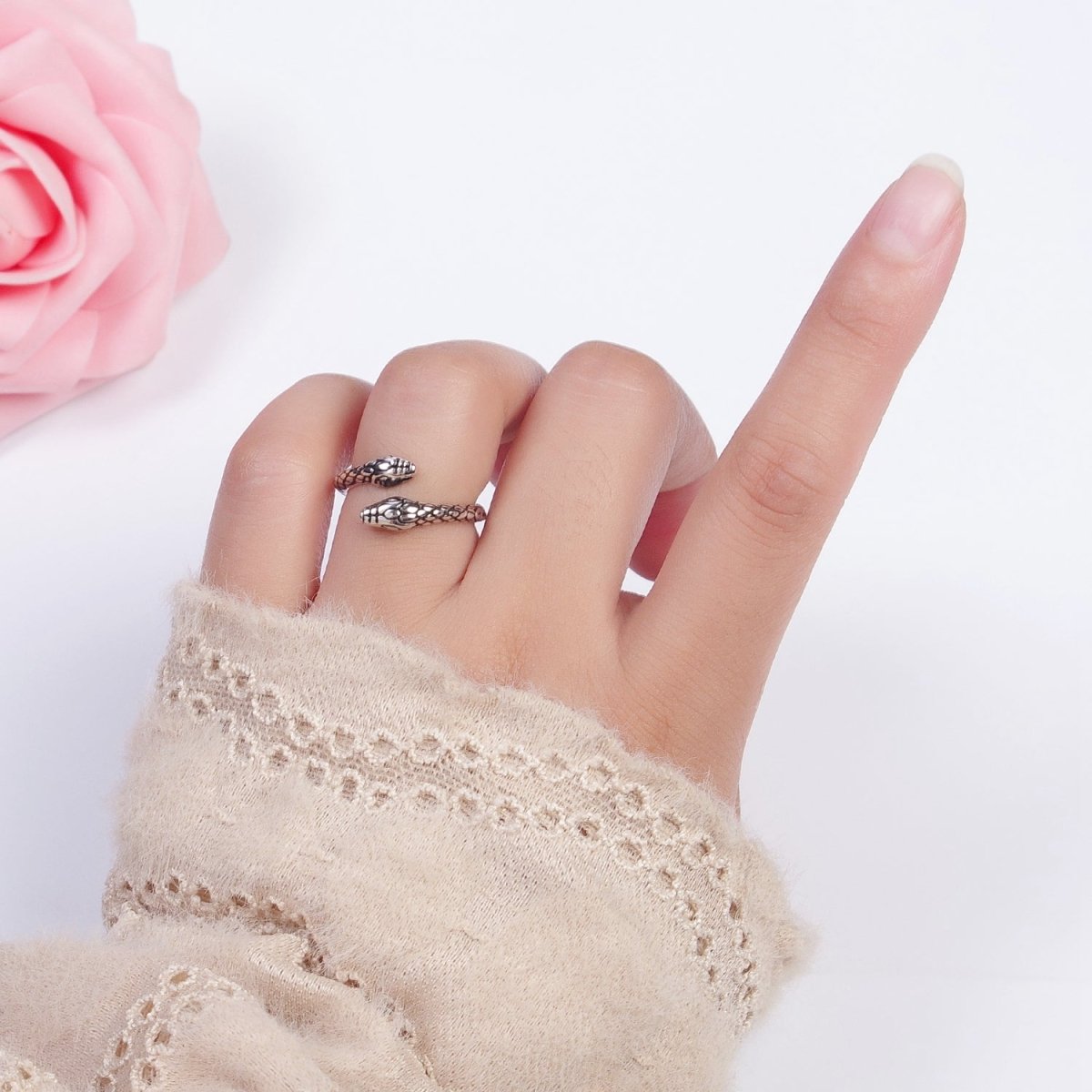Antique Silver Serpent Snake Silver Adjustable Ring | S-393