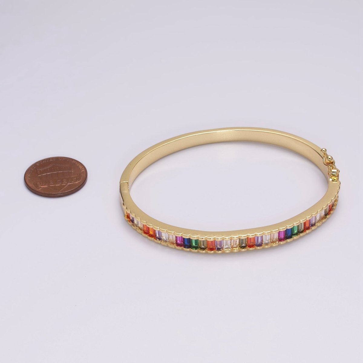 Baguette bracelet Rainbow CZ Gem Stackable Gold Bracelet | Chunky Gold Bracelet | Luxury Crystal Stacking Bangle Bracelet | WA-427 Clearance Pricing