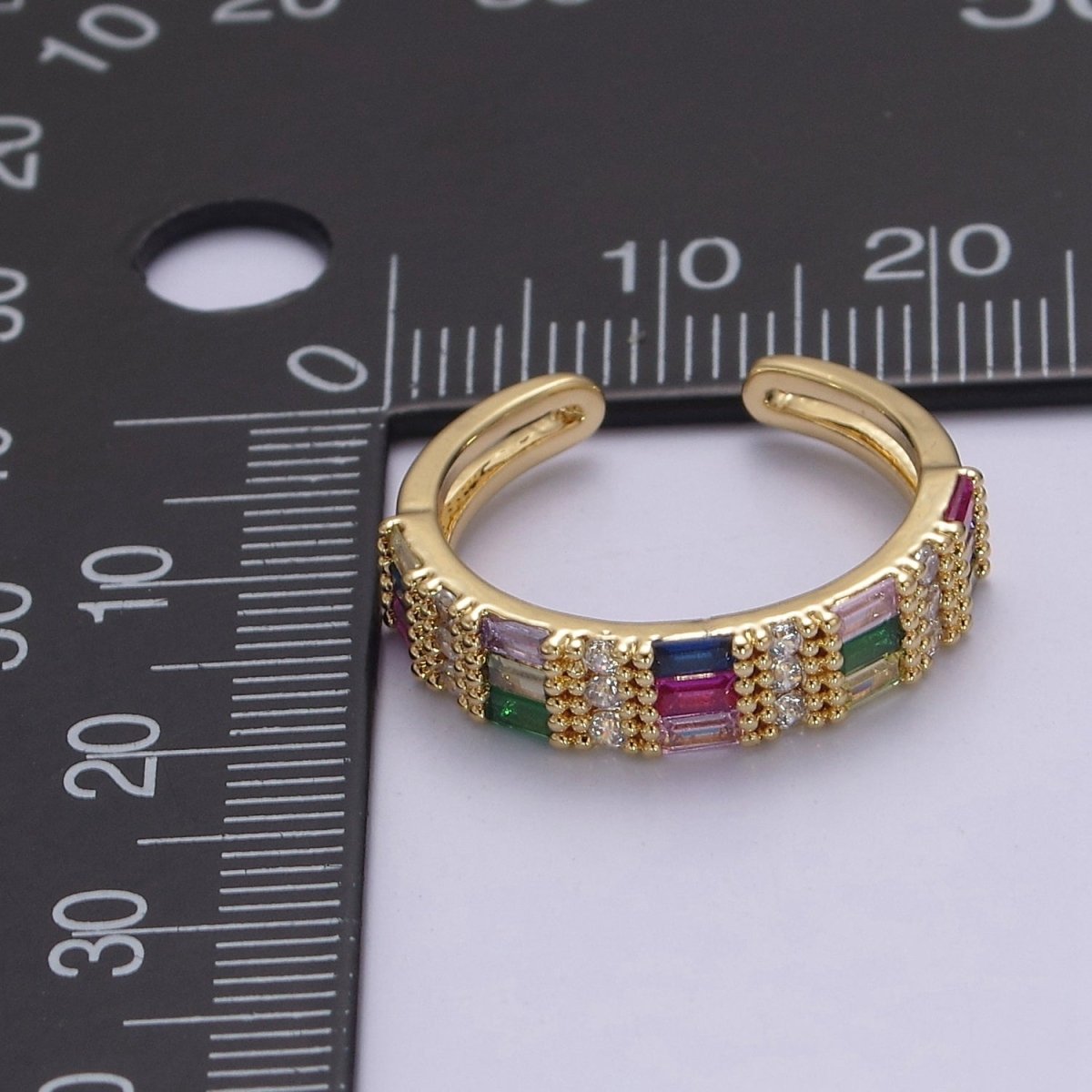Baguette ring Gold Filled band Stacking ring Rainbow ring Gold Colorful ring Open Adjustable S-474