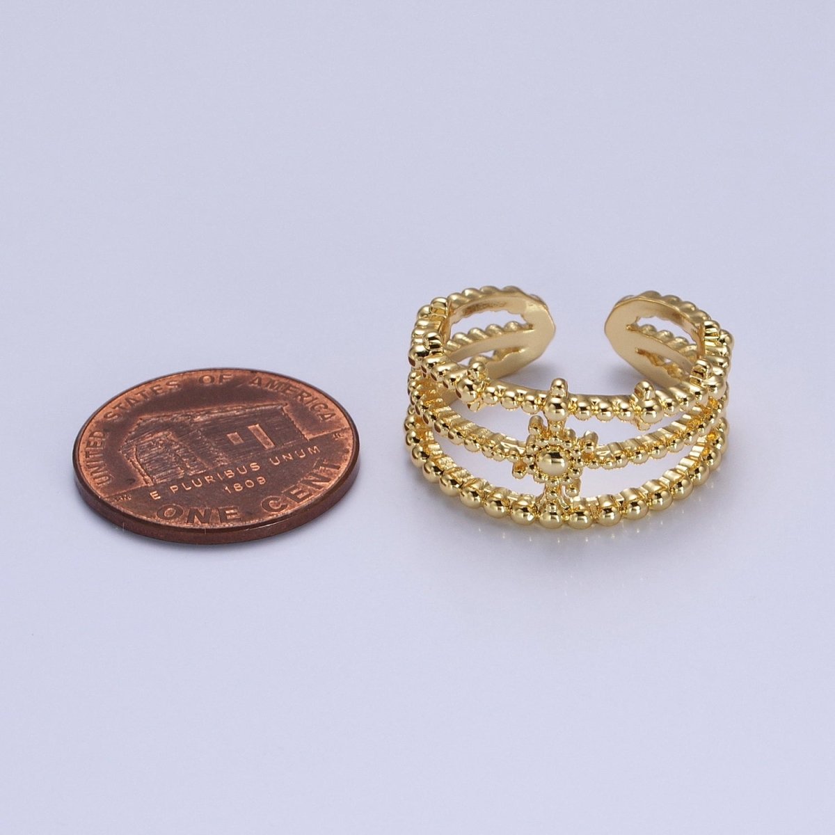 Beaded Triple Band Gold Sun Ring Stacking Celestial Jewelry Ring | U500
