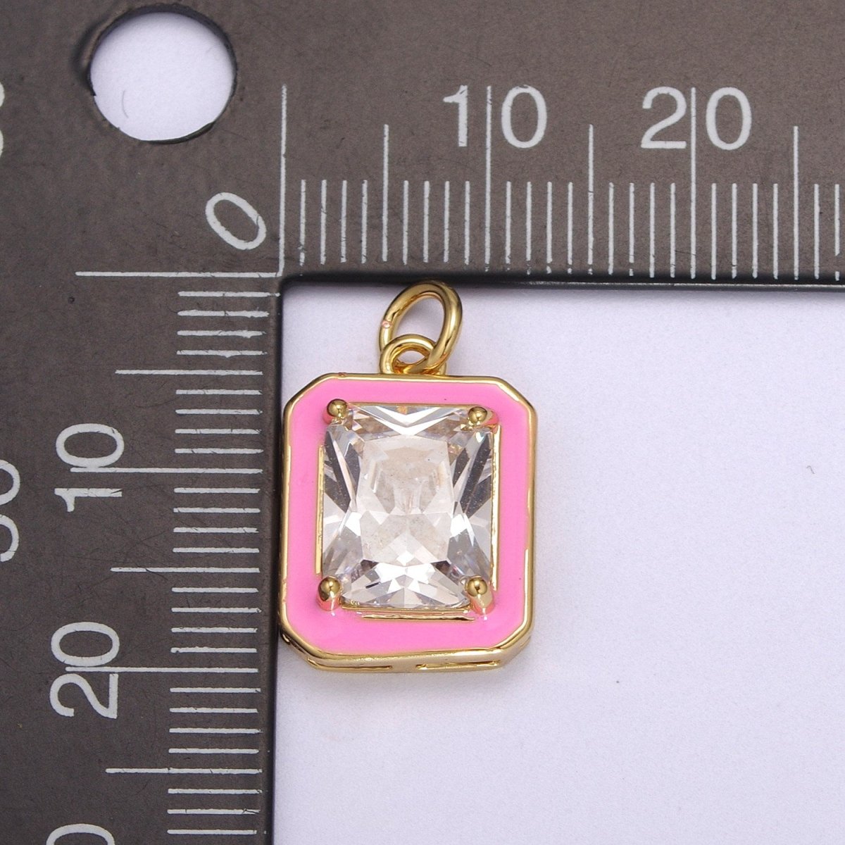 Big Clear CZ Enamel Colorful Square Shape Pendant 14K Gold Filled Enamel Charm, Necklace Bracelet Component M-674 - M-677