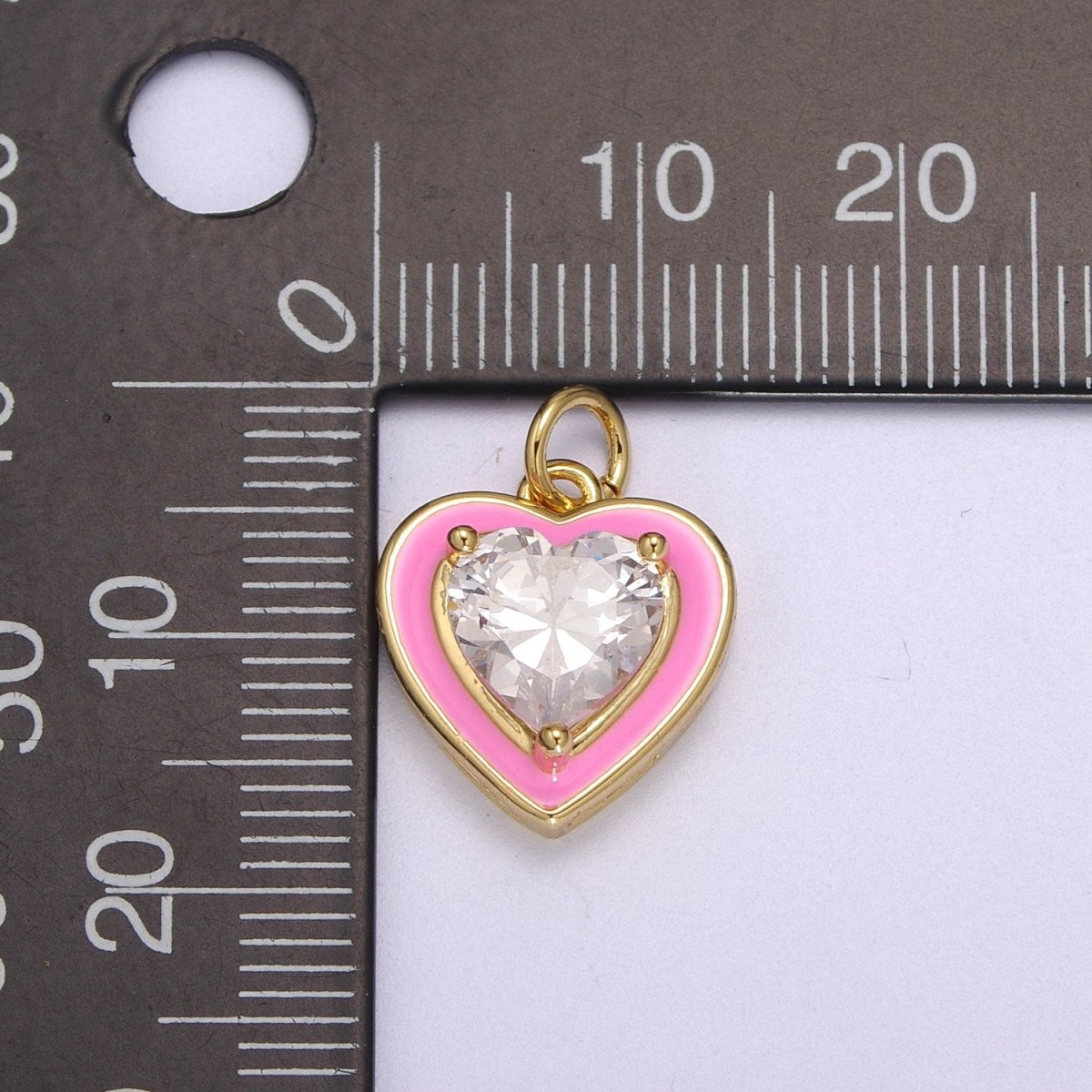 Big Clear CZ Micro Pave on Enamel Colorful Heart Shape Pendant 14K Gold Filled Enamel Charm, Necklace Bracelet Component M-670 - M-673