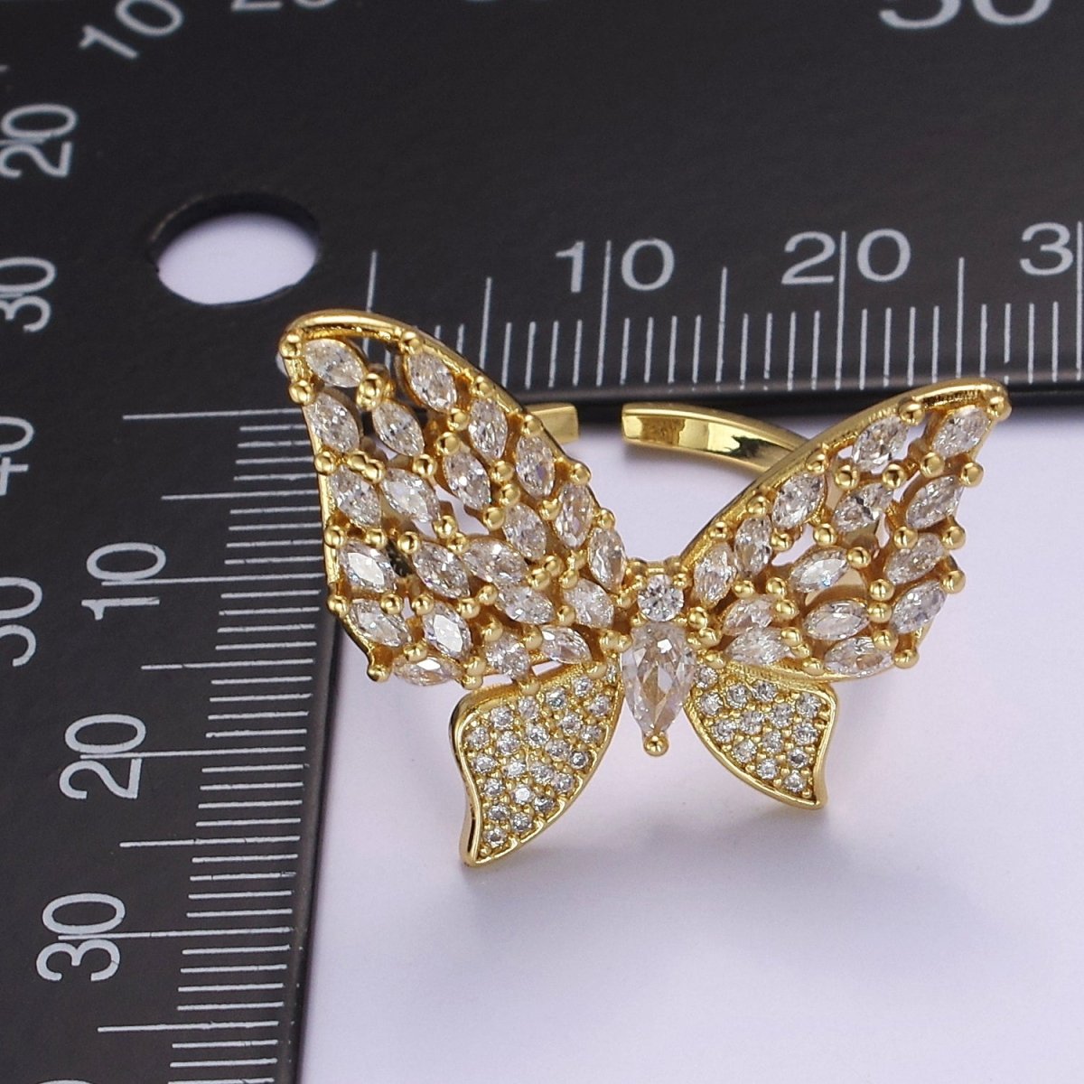 Big CZ Butterfly Ring | adjustable Statement Ring in 14k Gold Filled O-2044