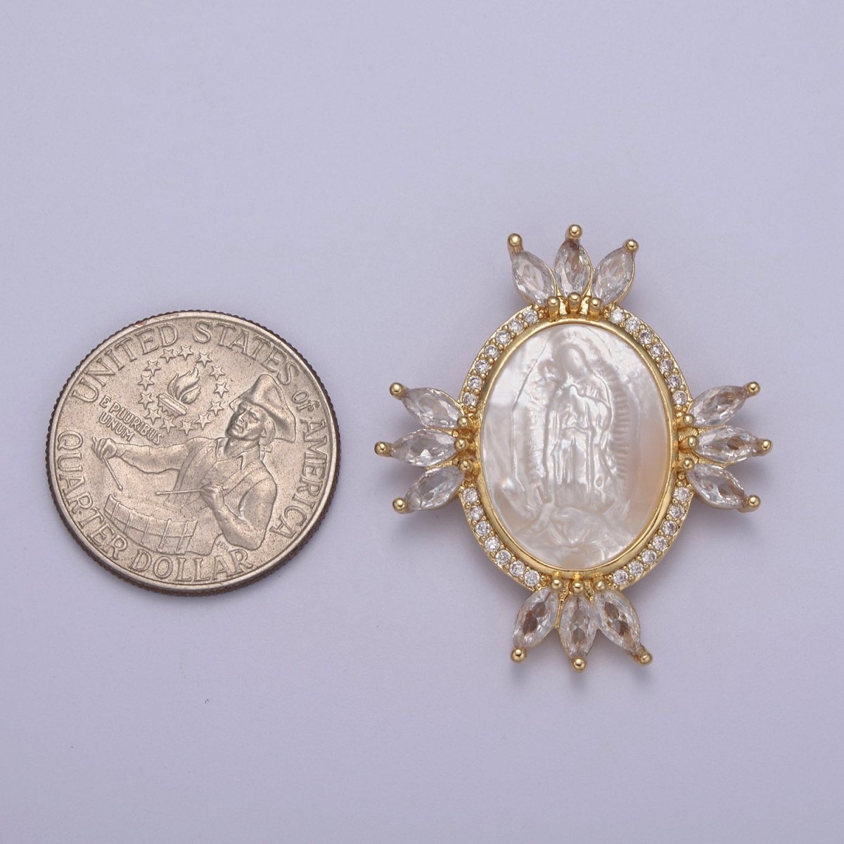 Big Medallion Pendant Cubic Zirconia Marquise Charm with Pearl Lady Guadalupe For Statement Necklace Religious Jewerly H-514
