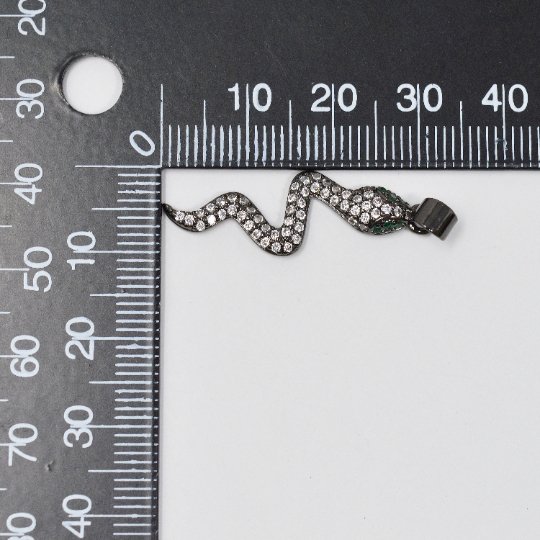 Black Plated Snake Charm, Gun Metal Plated Snake Pendant, Black Snake Necklace Cubic Zirconia Snake Charm for Necklace Gothic Punk Jewelry J-268
