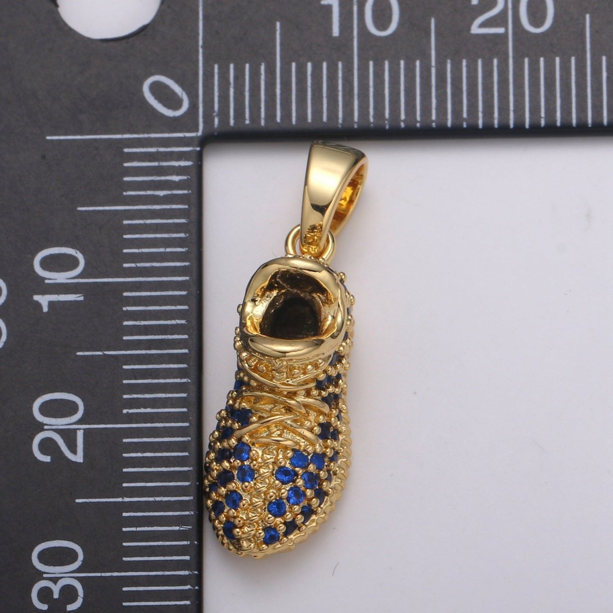 Blue or Clear Sneaker 24K Gold Charm, Micro Pave Shoes Pendant, CZ Gold Charm, Dainty Minimalist Jewelry Supply H-248