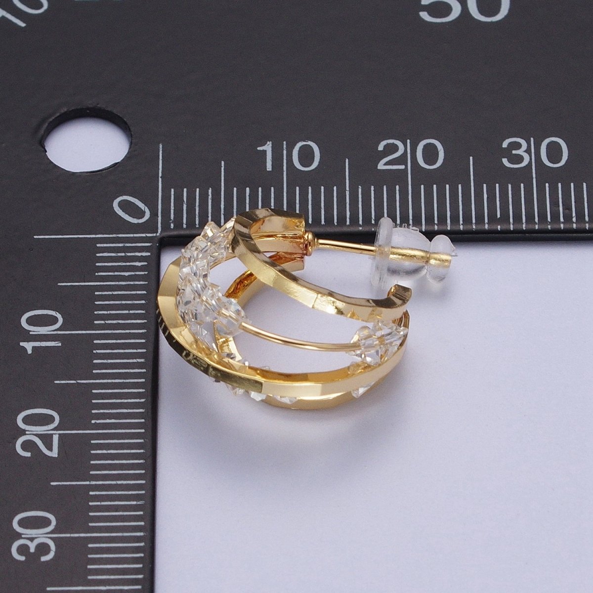 Bold Hoop Earring with Faceted Clear Beads for Woman AE-1021