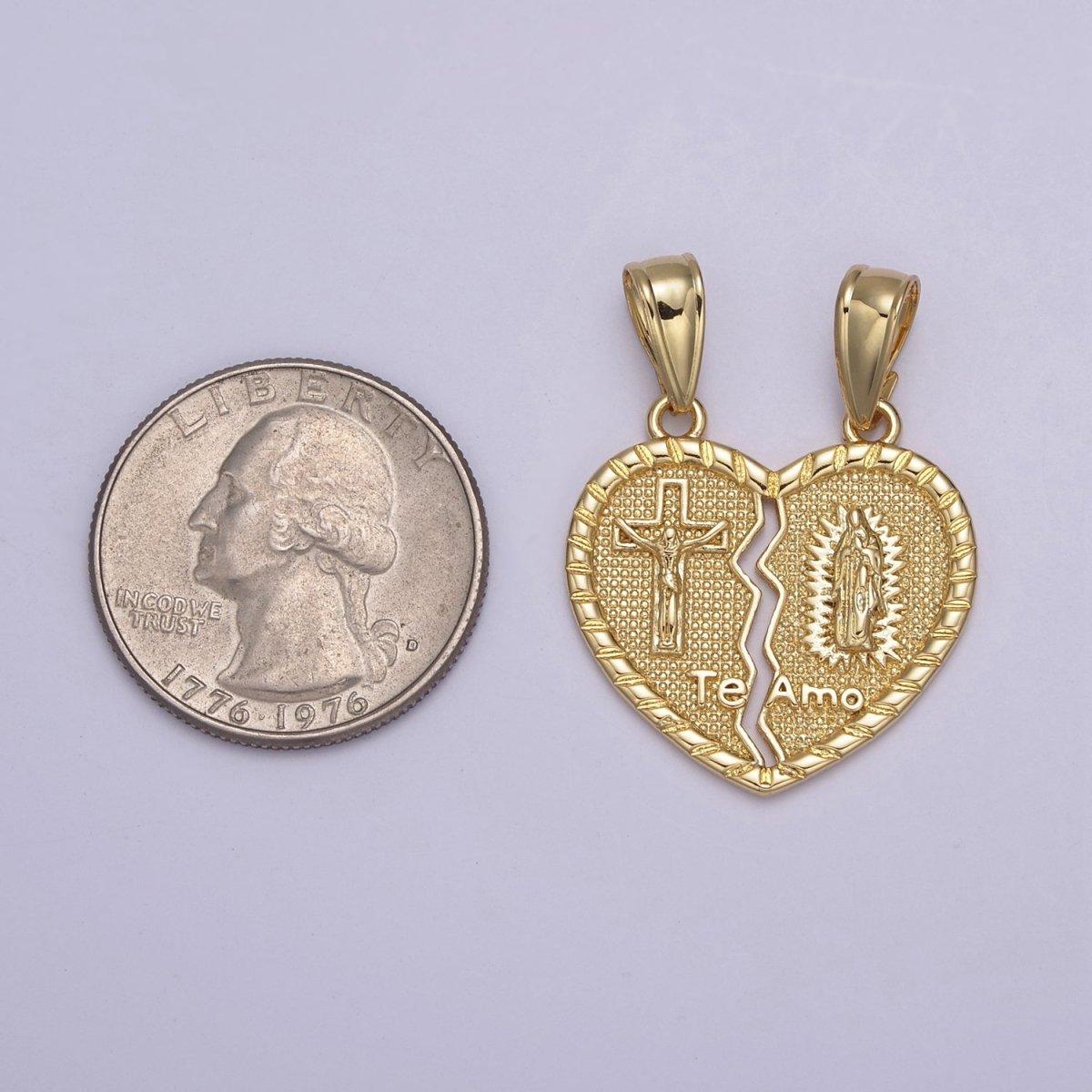 Breakable 24k Gold Filled Lady Guadalupe Jesus Heart Pendant, Gold Guadalupe, Gold Jesus, Te Amo Breakable Pendant H-865