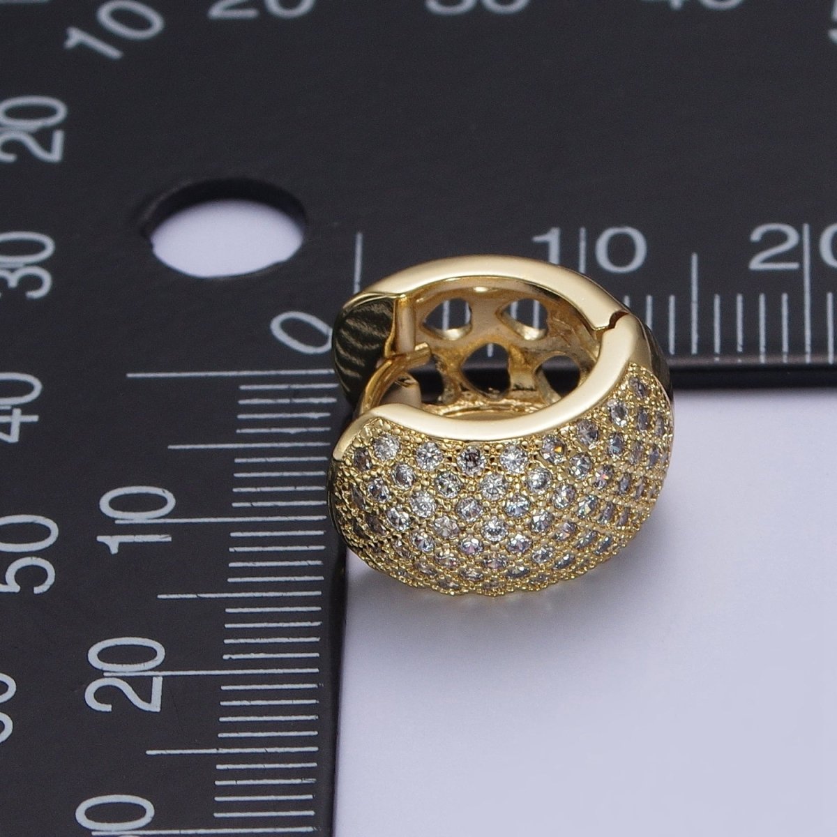 Chunky Dome Hoop Cz Pave Hoop Earrings Gold Hoops Jewelry for Party AE-1033