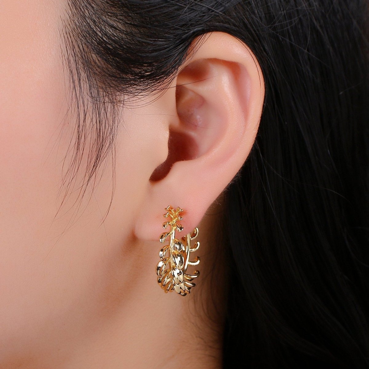Chunky Feather Hoop Earrings Vermeil Hoops Earrings Feather Earrings Gold Feather Earrings Gift Bird Earrings Protection Earring Jewelry Q-283