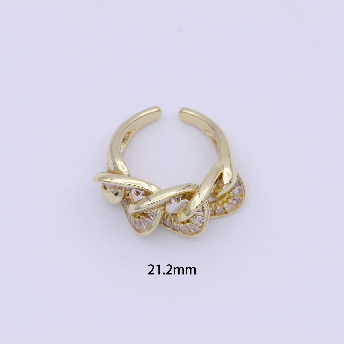 Chunky Gold Cable Link Ring Clear Cz Ring Open Adjustable Jewelry S-378
