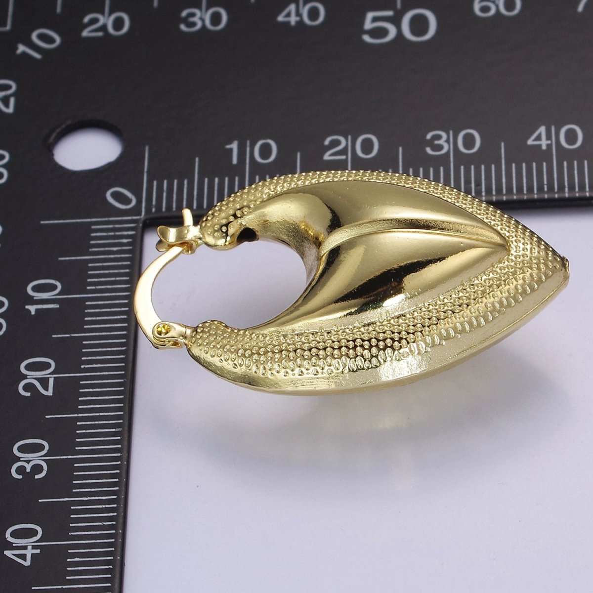 Chunky Gold Fortune Cookie Hoop Earring Bold V Shaped Hoop V-113