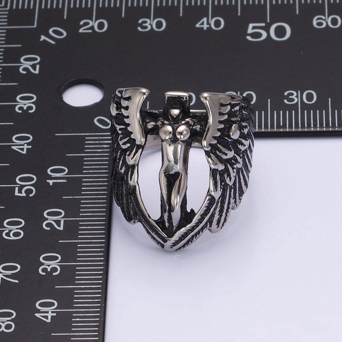 Chunky Vintage Archangel Ring Silver Feather Angel Wing Stainless Steel Ring O-858 O-859