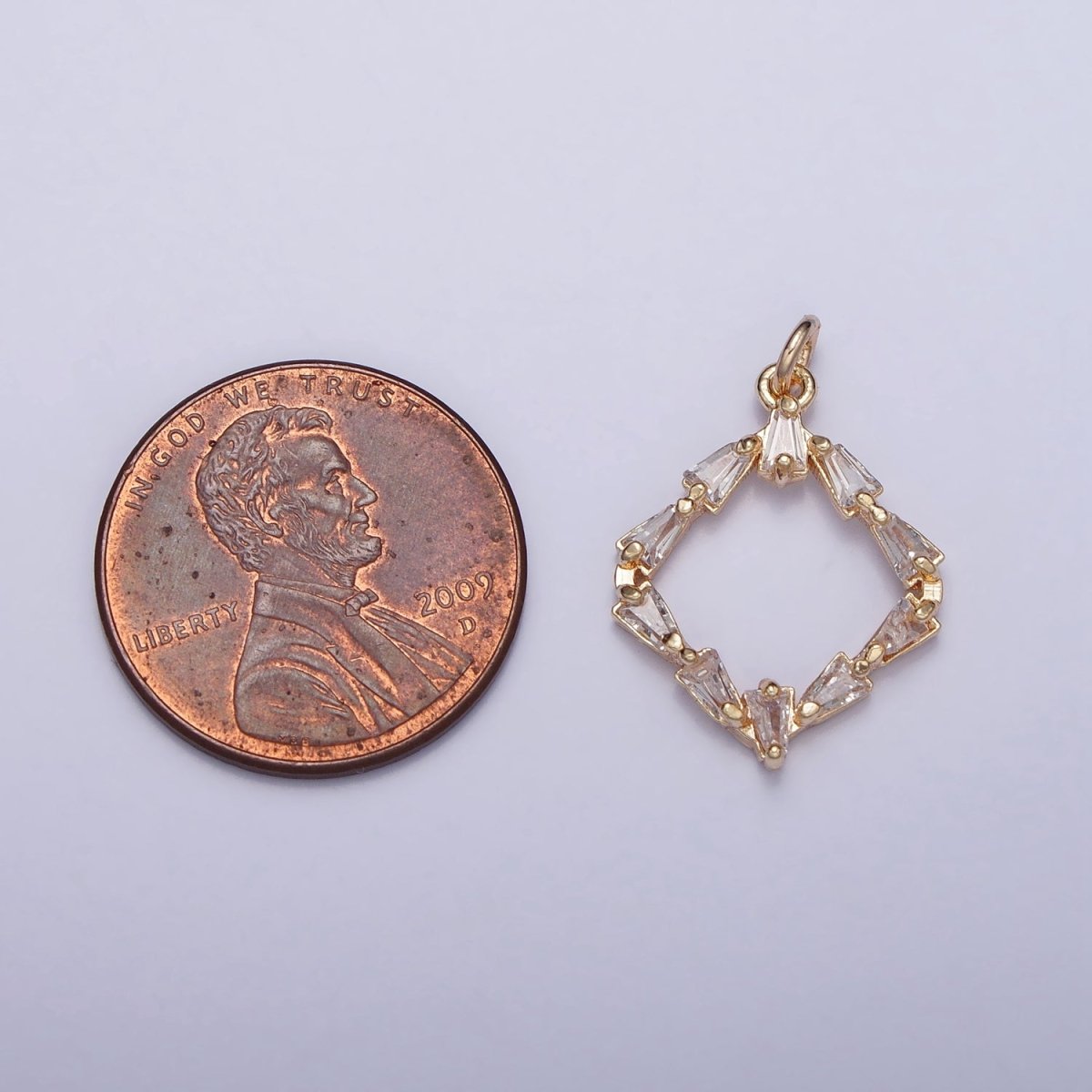 Clear Baguette CZ Rhombus Open Geometric Gold Charm | AC352
