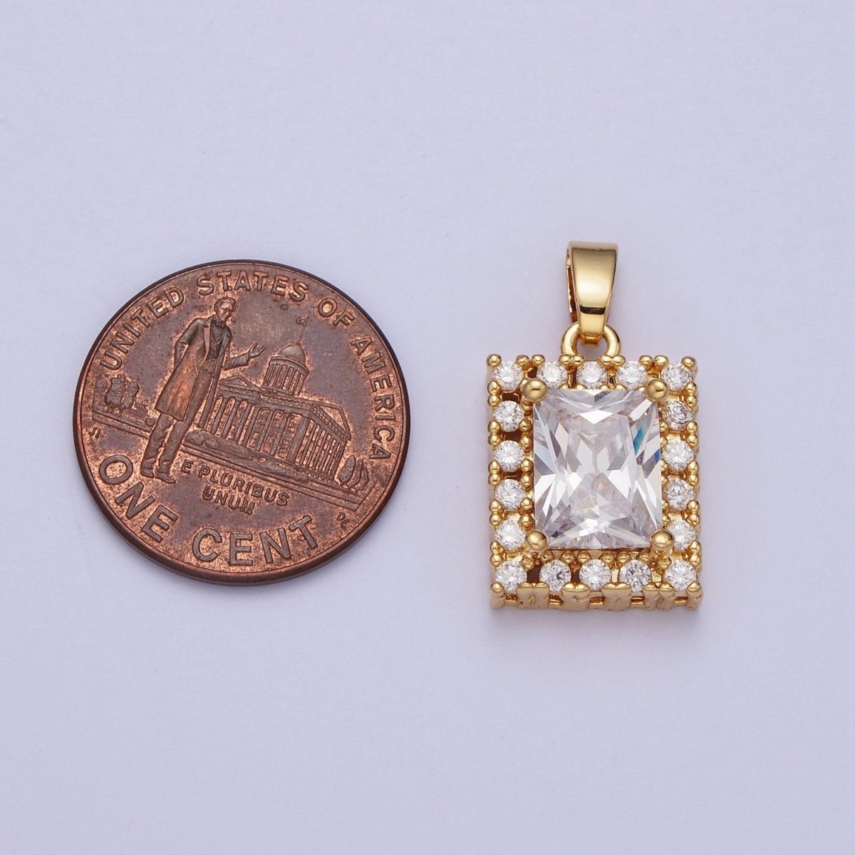 Clear Baguette Micro Paved CZ Rectangular Gold Pendant H-532