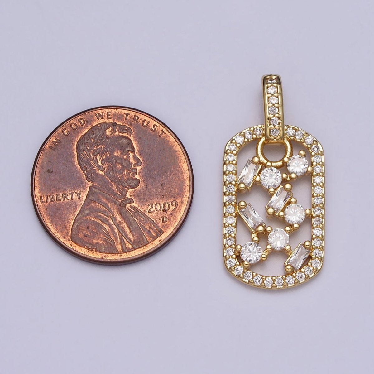 Clear Baguette Round CZ Open Micro Paved Rectangular Tag Pendant | AA080