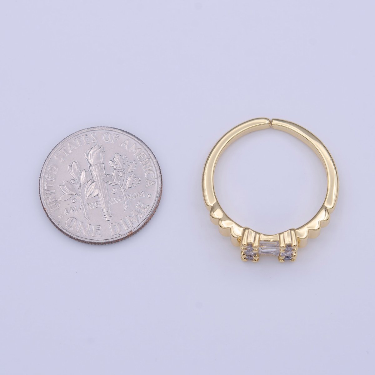 Clear Baguette Round Gold Geometric Adjustable Ring | O-125