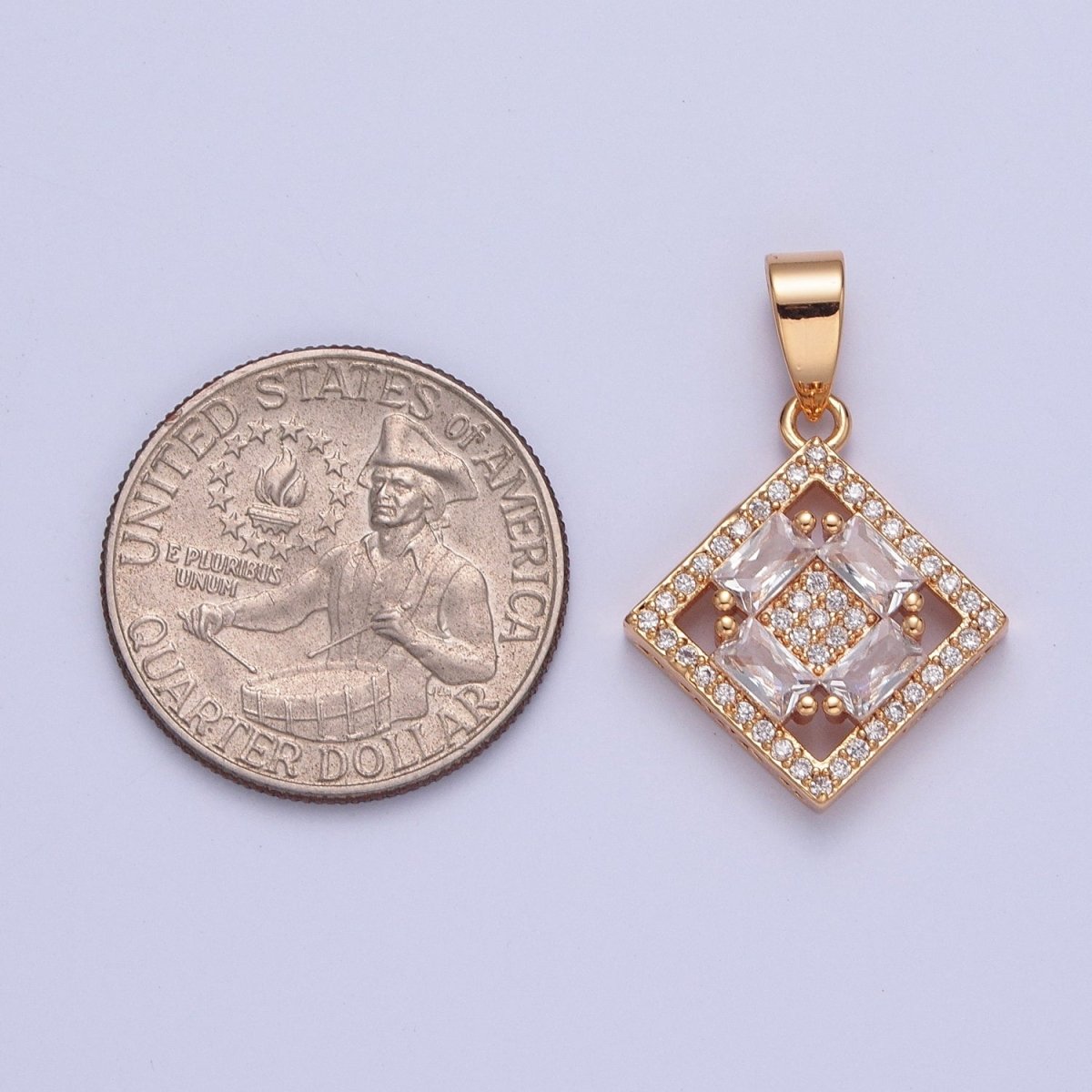 Clear Cubic Zirconia Rhombus Pendant Charm, Micro Pave charm for Jewelry Making X-352