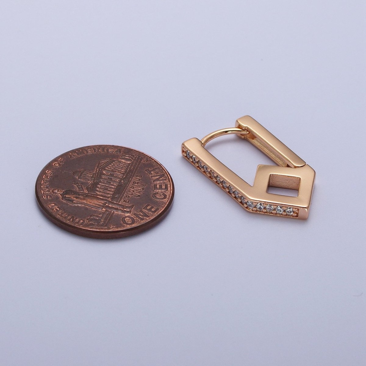 Clear CZ Micro Paved Geometric Oblong Rhombus Huggie Gold Earrings | AB029