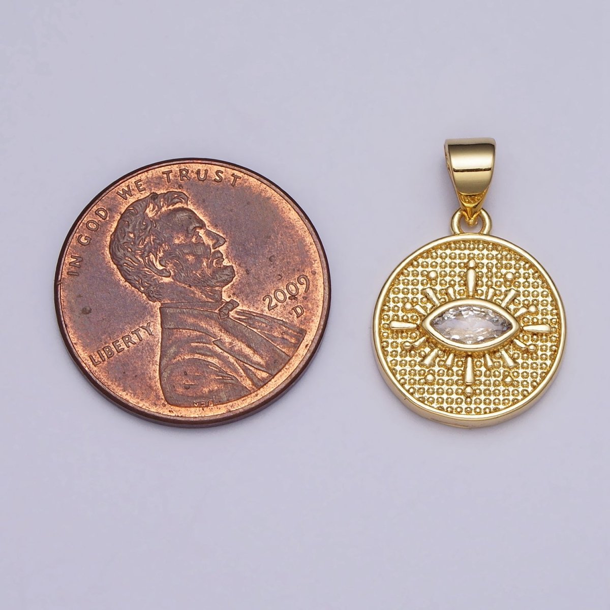 Clear Evil Eye CZ Beaded Round Coin Gold Pendant | AA078