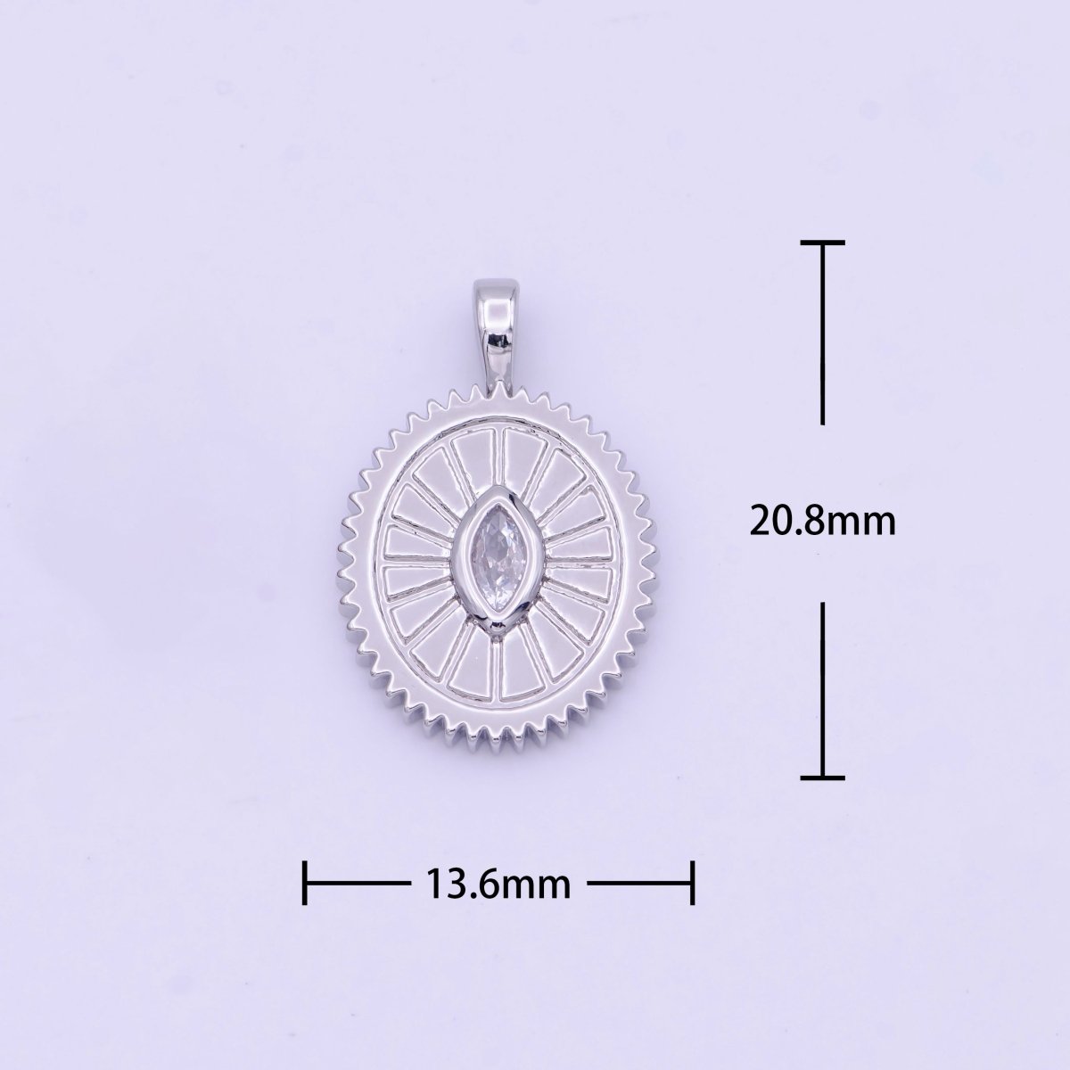 Clear Marquise Cubic Zirconia Textured Sunburst Oval Silver Pendant I-009