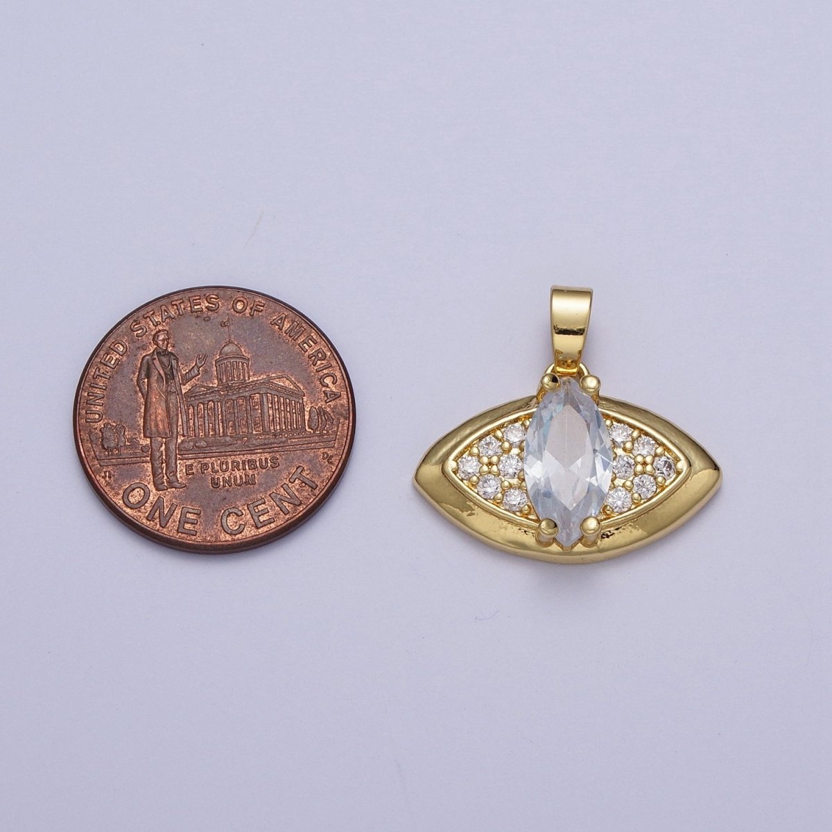 Clear Marquise Micro Paved CZ Gold Evil Eye Protection Pendant H-874
