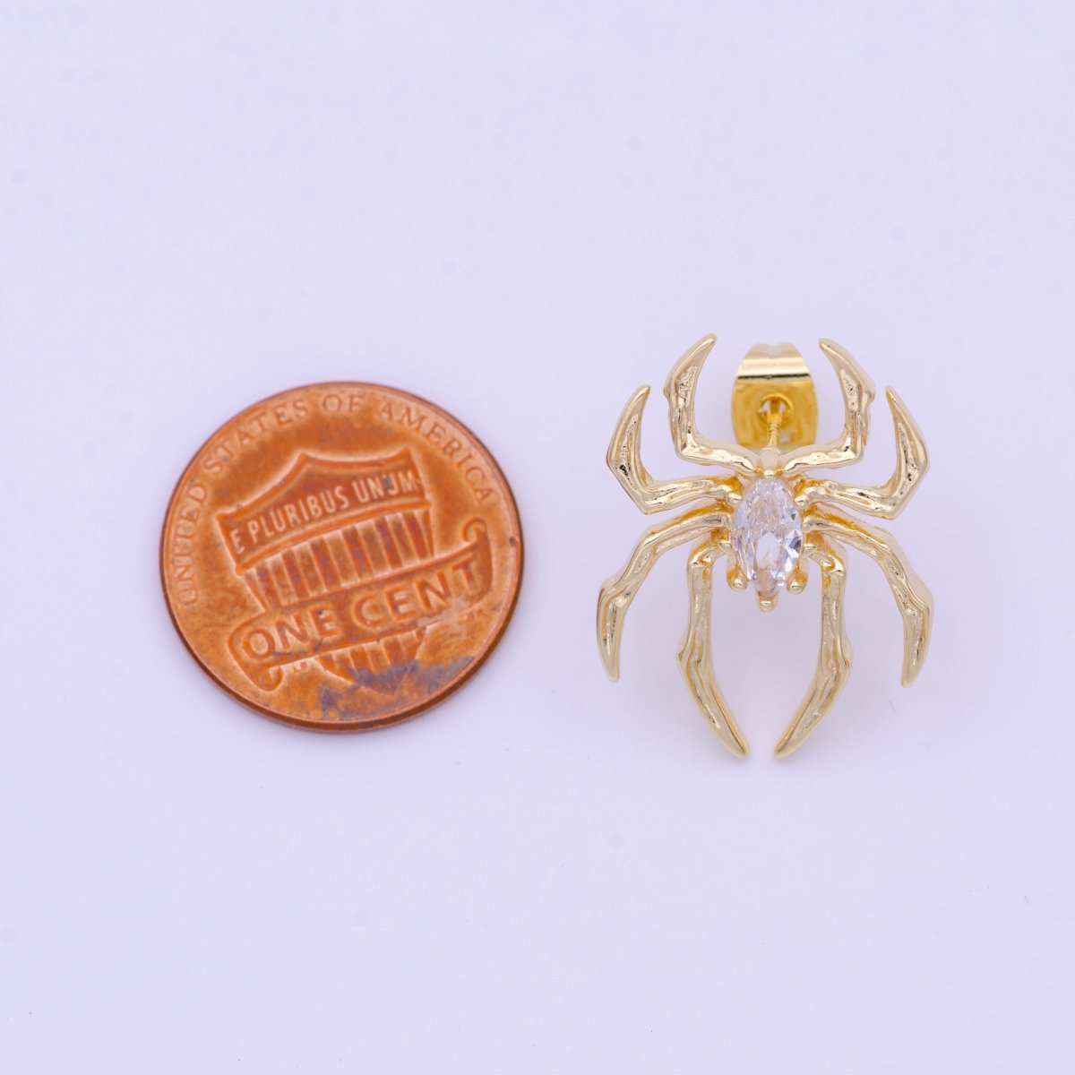 Clear Marquise Spider Black Widow Gold Studs Earrings | AD-094