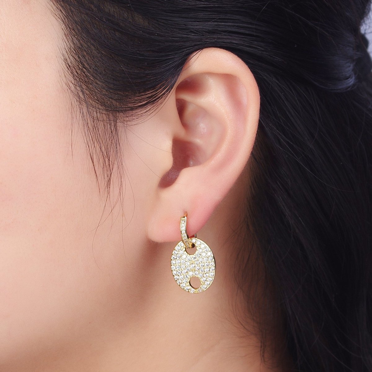 Clear Micro Paved CZ Anchor Mariner Drop Dangle Huggie Earrings | AB036