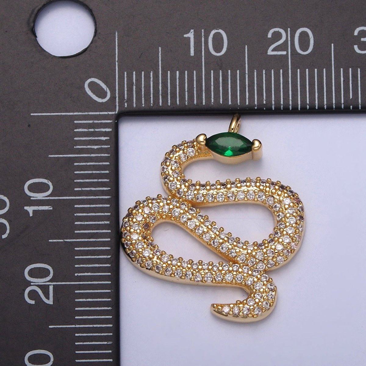 Clear Micro Paved CZ Curling Green-Eyed Snake Serpent Charm | X-150